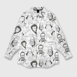 Женская рубашка oversize 3D Великие писатели-классики