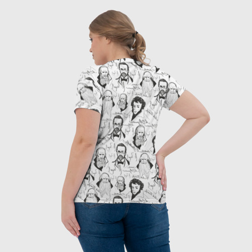 Женская футболка 3D с принтом Великие писатели-классики, вид сзади #2