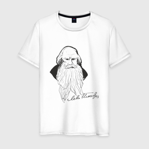 Мужская футболка из хлопка с принтом Лев Толстой, вид спереди №1