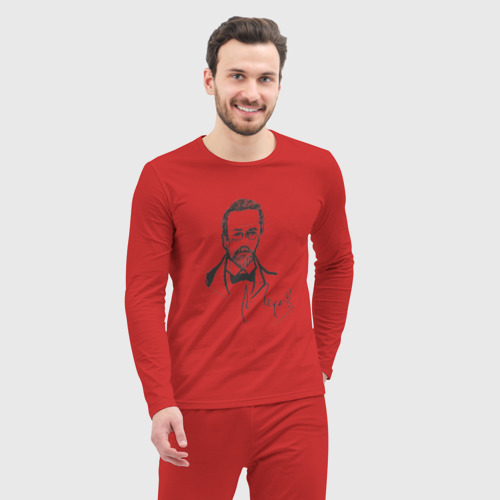 Мужская пижама с лонгсливом хлопок А. Чехов, цвет красный - фото 5