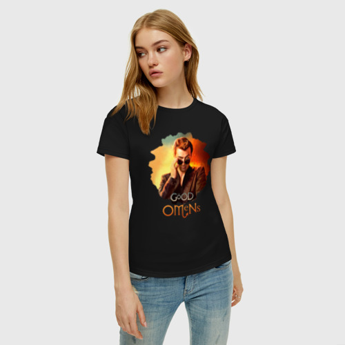 Женская футболка хлопок Кроули Good Omens, цвет черный - фото 3