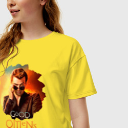 Женская футболка хлопок Oversize Кроули Good Omens - фото 2