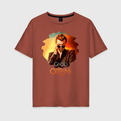 Женская футболка хлопок Oversize Кроули Good Omens