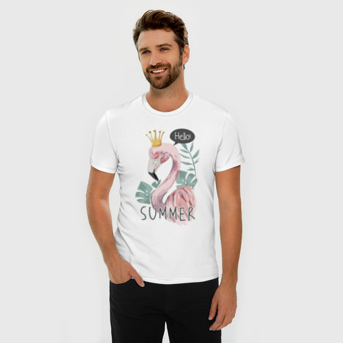 Мужская футболка хлопок Slim Фламинго, цвет белый - фото 3