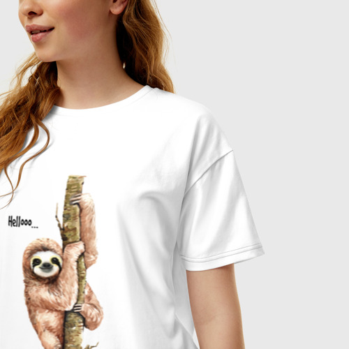Женская футболка хлопок Oversize Ленивец, цвет белый - фото 3