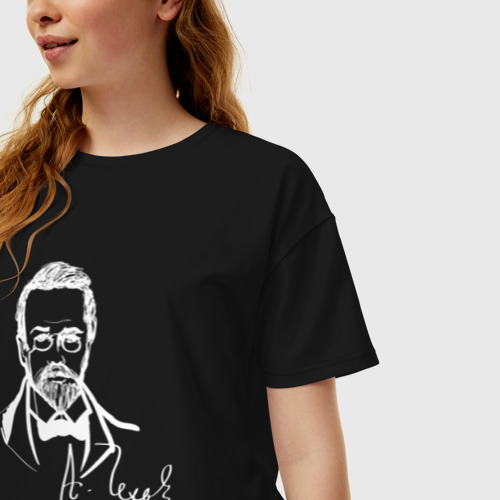 Женская футболка хлопок Oversize А. Чехов, цвет черный - фото 3