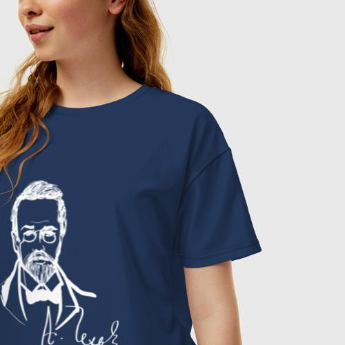 Женская футболка хлопок Oversize А. Чехов, цвет темно-синий - фото 3