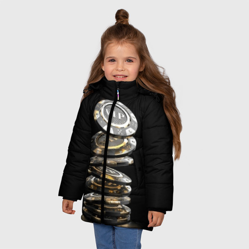 Зимняя куртка для девочек 3D VIP фишки, цвет черный - фото 3