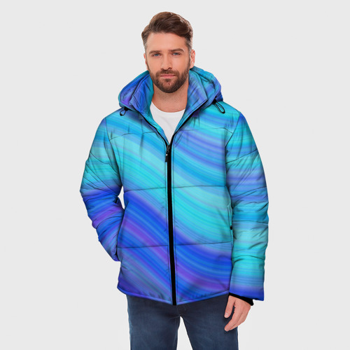 Мужская зимняя куртка 3D с принтом Абстракция волны, фото на моделе #1