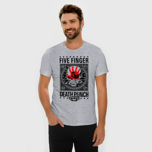 Мужская футболка хлопок Slim с принтом Five Finger Death Punch, фото на моделе #1