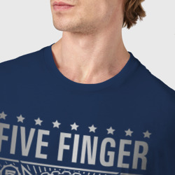 Футболка с принтом Five Finger Death Punch для женщины, вид на модели спереди №4. Цвет основы: темно-синий