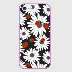 Чехол для iPhone 5/5S матовый Божьи коровки на ромашках