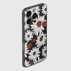 Чехол для iPhone 16 Pro силиконовый с защитой камеры Божьи коровки на ромашках - фото 2