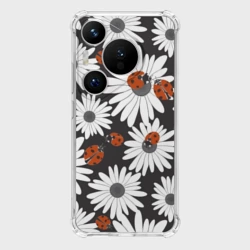 Чехол для Huawei Pura 70 Божьи коровки на ромашках