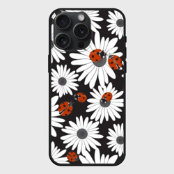 Чехол силиконовый для Apple iPhone 15 Pro Мax матовый Божьи коровки на ромашках