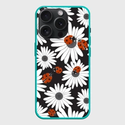 Чехол силиконовый для Apple iPhone 15 Pro матовый Божьи коровки на ромашках