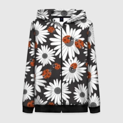 Женская толстовка 3D на молнии Божьи коровки на ромашках
