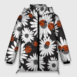 Женская зимняя куртка Oversize Божьи коровки на ромашках