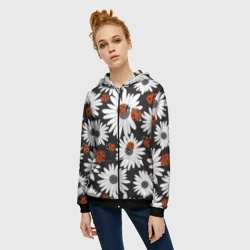 Женская толстовка 3D на молнии Божьи коровки на ромашках - фото 2