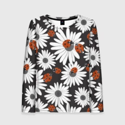 Женский лонгслив 3D Божьи коровки на ромашках