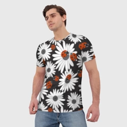 Мужская футболка 3D Божьи коровки на ромашках - фото 2