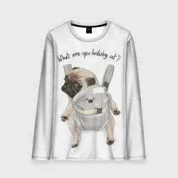 Мужской лонгслив 3D Маленький мопс в рюкзаке