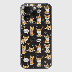 Чехол для iPhone 16 Pro Max силиконовый с защитой камеры Милые пёсики - корги