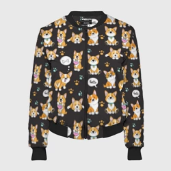 Женский бомбер 3D Милые пёсики - корги