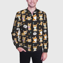 Мужской бомбер 3D Милые пёсики - корги - фото 2