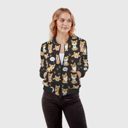 Женский бомбер 3D Милые пёсики - корги - фото 2
