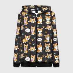 Женская толстовка 3D на молнии Милые пёсики - корги