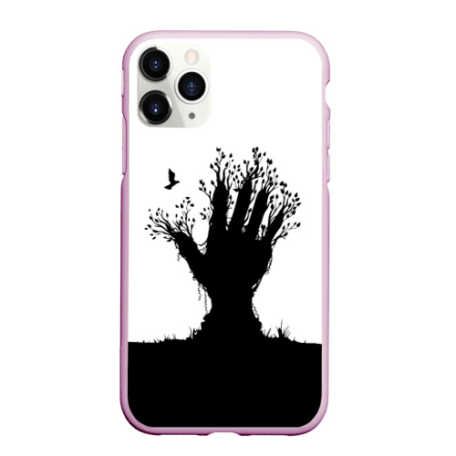 Чехол для iPhone 11 Pro Max матовый Дерево-рука - экология, цвет розовый