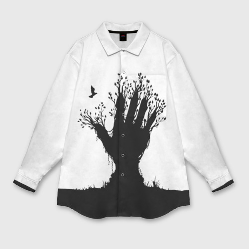 Женская рубашка oversize 3D с принтом Дерево-рука - экология, вид спереди #2