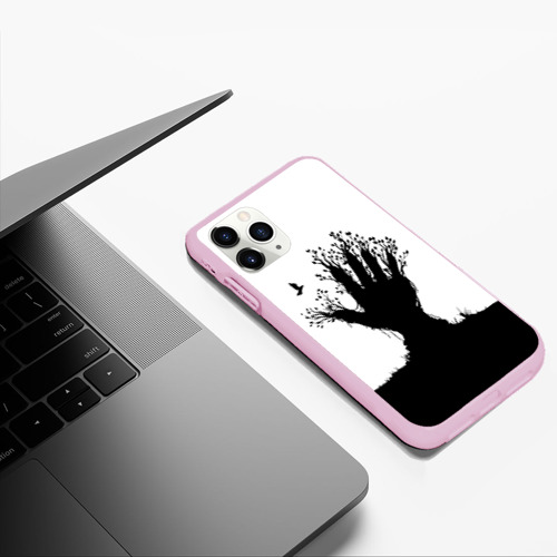 Чехол для iPhone 11 Pro Max матовый Дерево-рука - экология, цвет розовый - фото 5