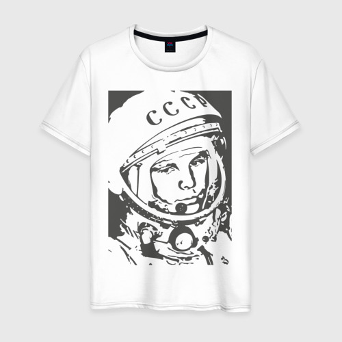 Мужская футболка из хлопка с принтом Гагарин, вид спереди №1