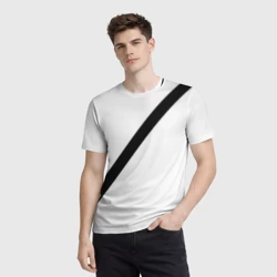 Мужская футболка 3D Ремень безопасности - черная полоса прикол на белом - фото 2