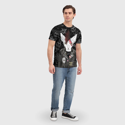 Мужская футболка 3D Кот в косухе, цвет 3D печать - фото 5