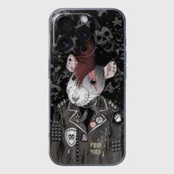Чехол для iPhone 16 Pro силиконовый с защитой камеры Крыса в косухе
