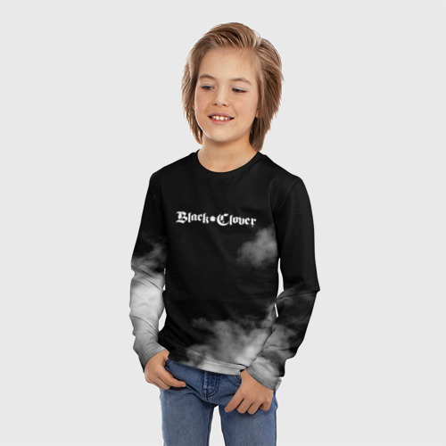 Детский лонгслив 3D Логотип Черного Клевера в дымке, цвет 3D печать - фото 3