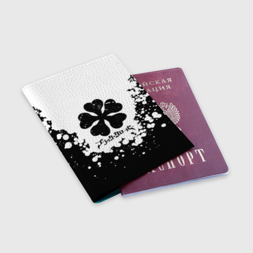 Обложка для паспорта матовая кожа Логотип Черный Клевер точечный фон, цвет голубой - фото 3