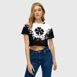 Женская футболка Crop-top 3D Логотип Черный Клевер точечный фон - фото 2