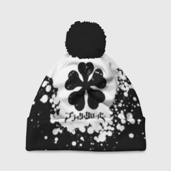 Шапка 3D c помпоном Логотип Черный Клевер точечный фон