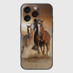 Чехол для iPhone 16 Pro силиконовый с защитой камеры Бегущие лошади