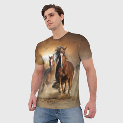 Мужская футболка 3D Бегущие лошади - фото 2