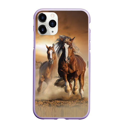 Чехол для iPhone 11 Pro матовый Бегущие лошади, цвет светло-сиреневый