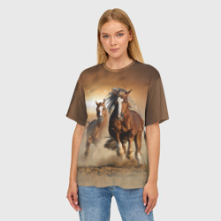 Женская футболка oversize 3D Бегущие лошади - фото 2