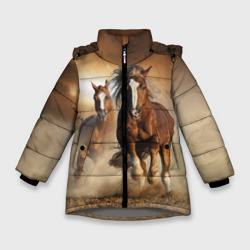 Зимняя куртка для девочек 3D Бегущие лошади