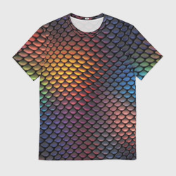 Мужская футболка 3D Радужная чешуя рептилии