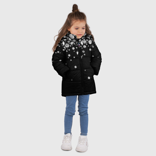 Зимняя куртка для девочек 3D Бриллианты, цвет светло-серый - фото 5