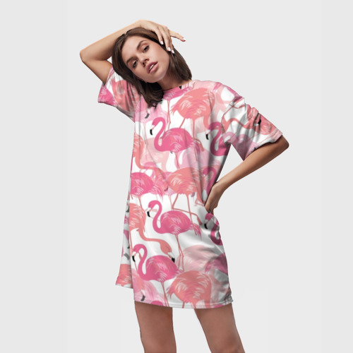 Платье-футболка 3D Фламинго, цвет 3D печать - фото 3